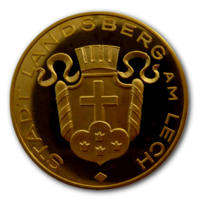 Stadt Landsberg am Lech 986er Dukatengold Goldmedaille Rückseite Stadt Landsberg am Lech 986er Dukatengold Goldmedaille Rückseite